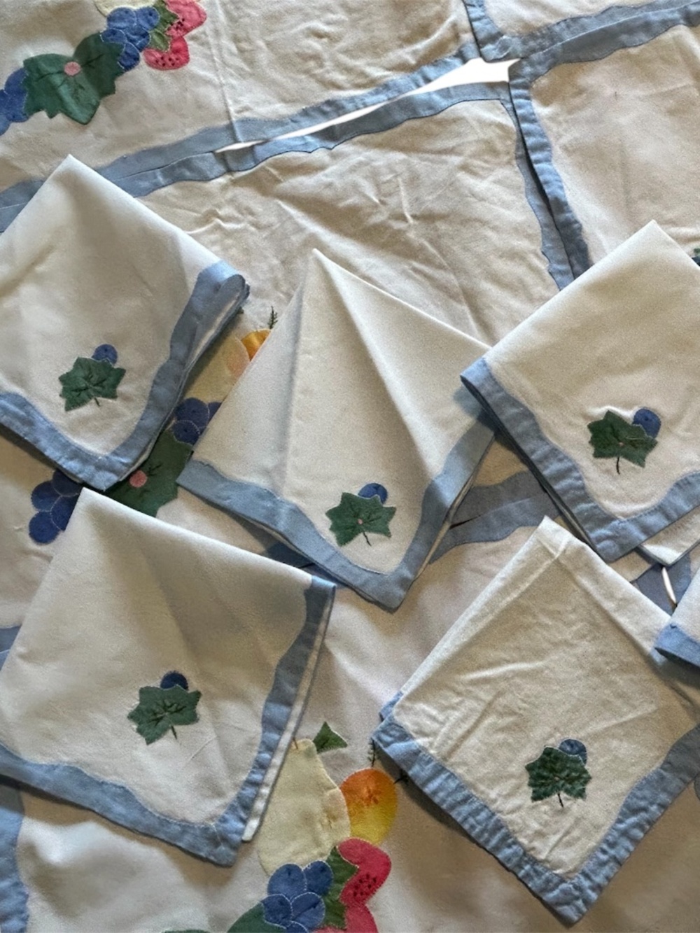 Vintage Fruit Theme Appliqué Placemat Napkin Set of 6  Scalloped Edge